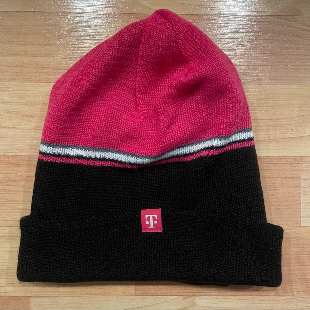 New T-Mobile Tuesday Pink and Black Reversible Beanie Winter Hat Unisex